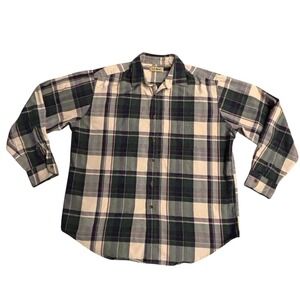 Vtg LL Bean Shirt Mens Large Long Sleeve Button Up Shirt Blue Green Purple Plaid